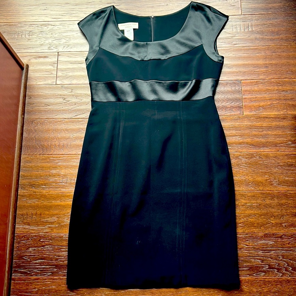 Vintage Jones New York Evening Dress Black Satin Stripe Detail Sleeveless